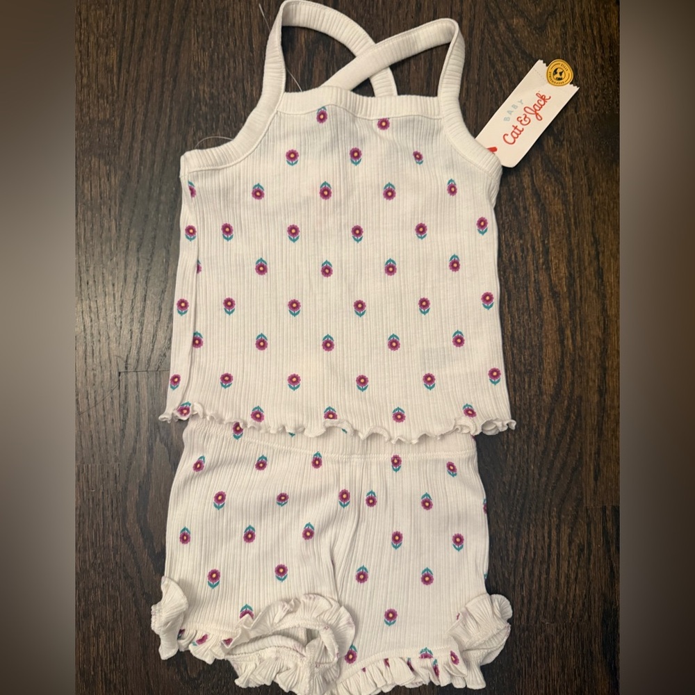 Cat & Jack White Romper with Pink and Blue Floral Design